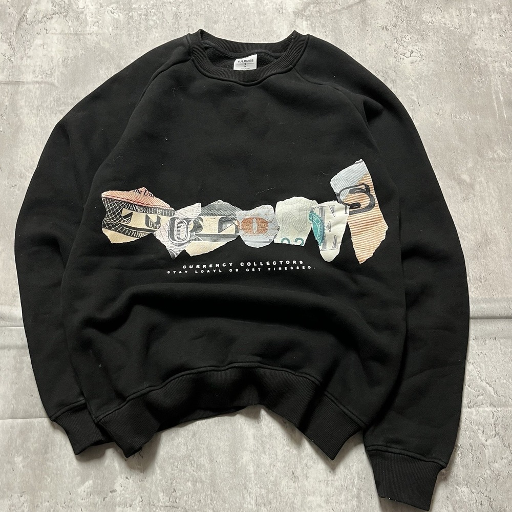 Tulones Currency Collectors Sweater Black Embroidered Pullover | Men's Size M